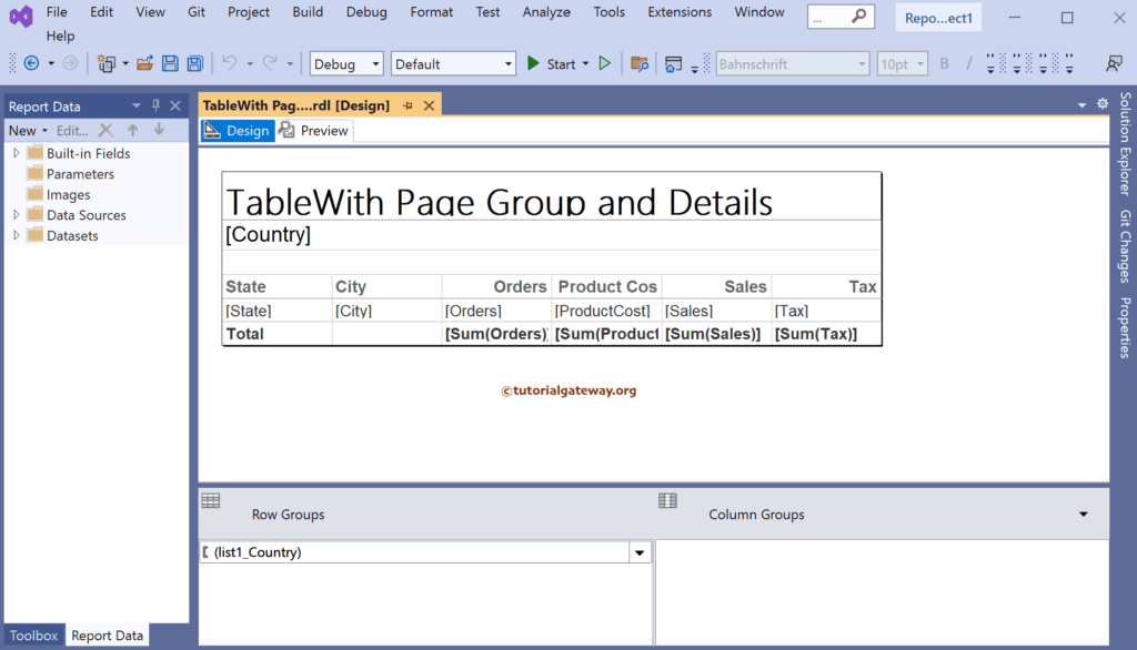 Auto-generated SSRS Table using Report Wizard Page Group and Details