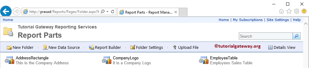 Components in Report Parts Folder