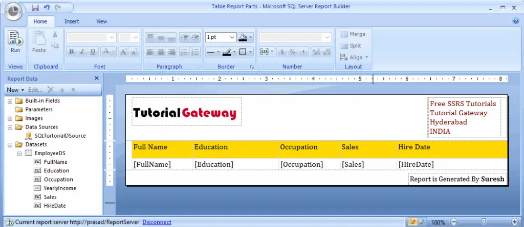Delete Columns from Report Parts