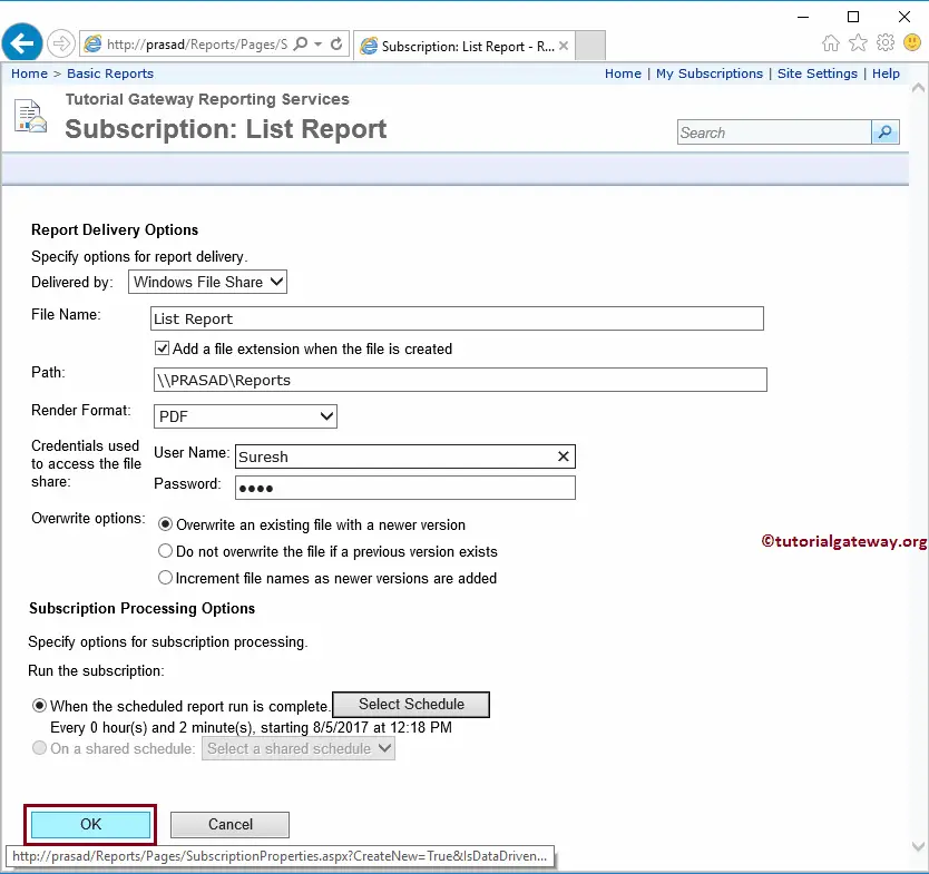 Report Subscription in SSRS 13