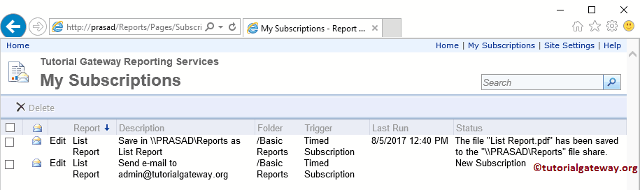 Run Email Report Subscription 21