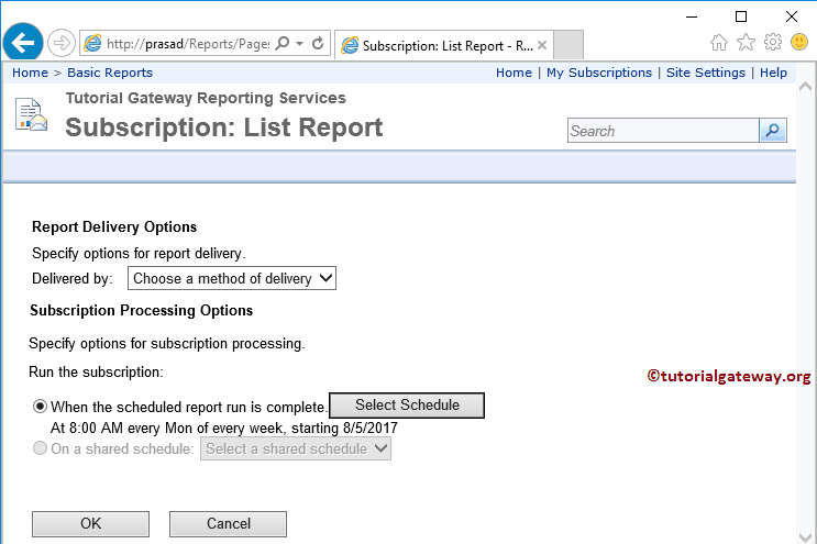 Schedule the SSRS Report Subscription