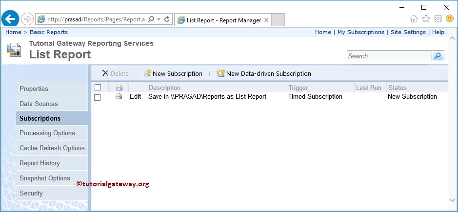 Report Subscription in SSRS 14