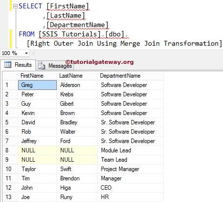 Right Outer Join in ssis Using Merge Join Transformation 16