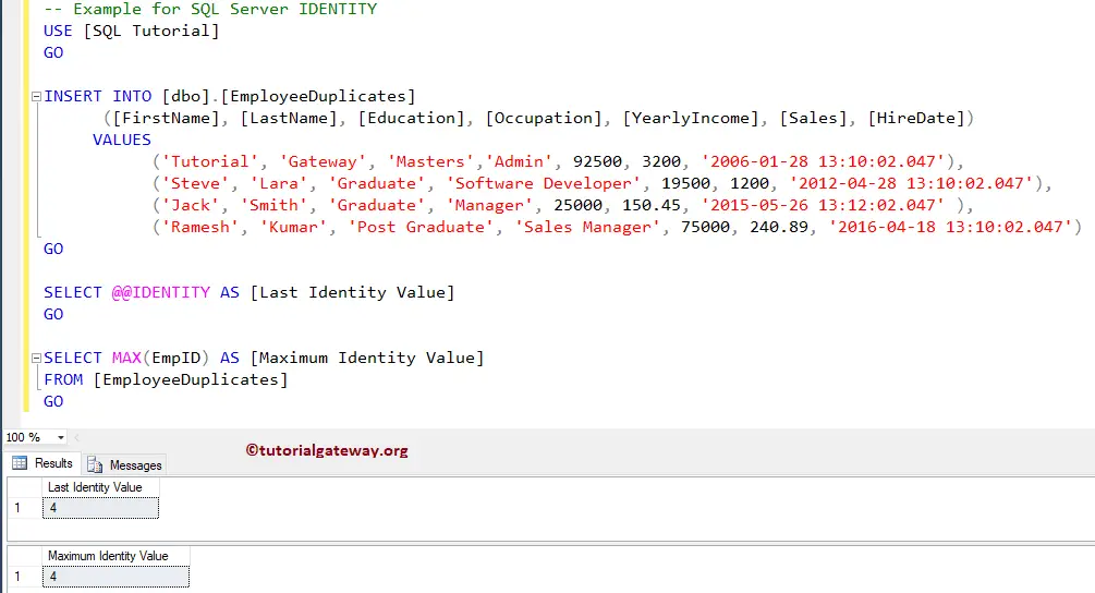 SQL Insert records into table and select @@IDENTITY 1