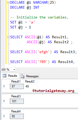 SQL ASCII Function 1