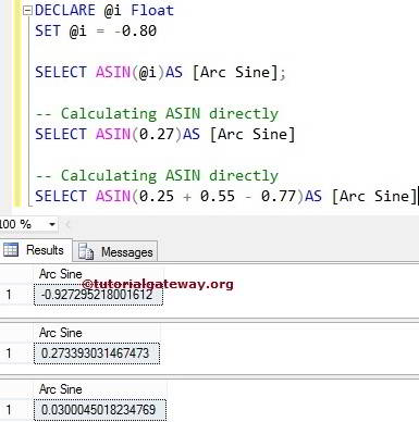SQL Server ASIN Function or Arc SINE Example 1