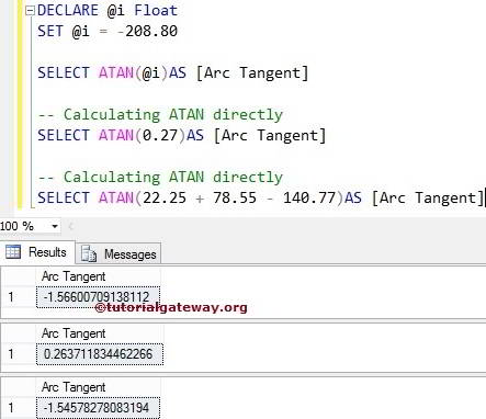 SQL ATAN FUNCTION 1