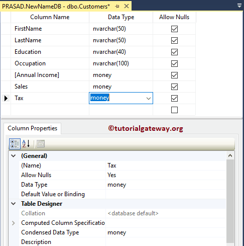 Insert New name and Select Data Type 6