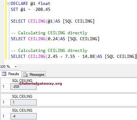 SQL CEILING Function Value 2