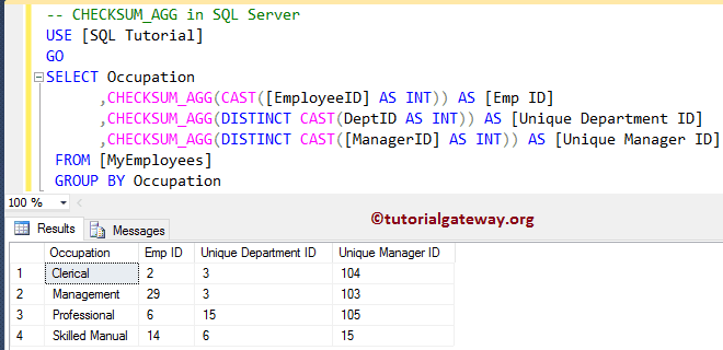 SQL CHECKSUM_AGG Function 4