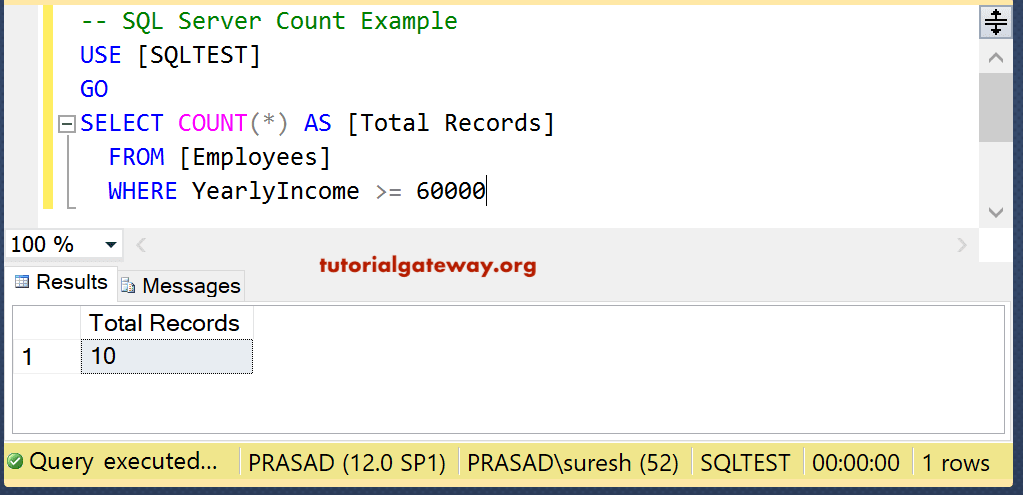 SQL Count Function Where Clause 10