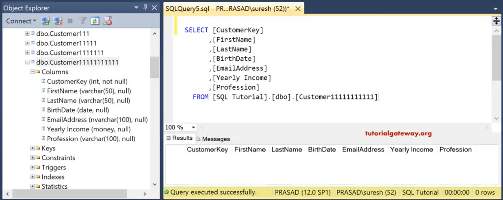 Check the Table Column Names in Object Explorer and Query 16