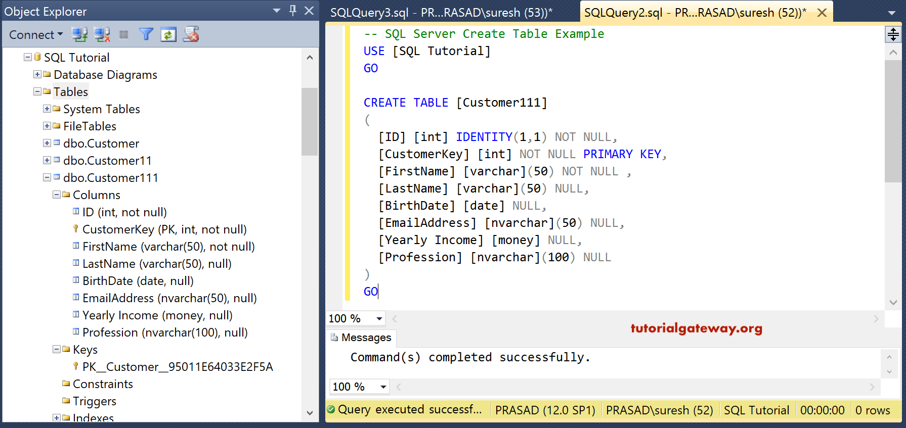 SQL Create Table Example 5