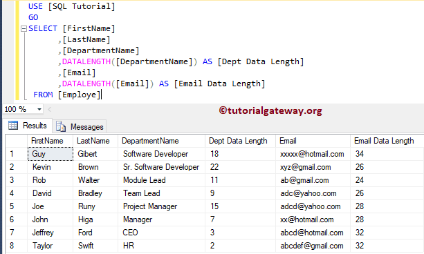 SQL DATALENGTH