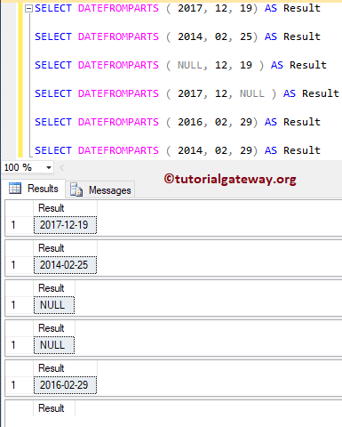 SQL DATEFROMPARTS 2