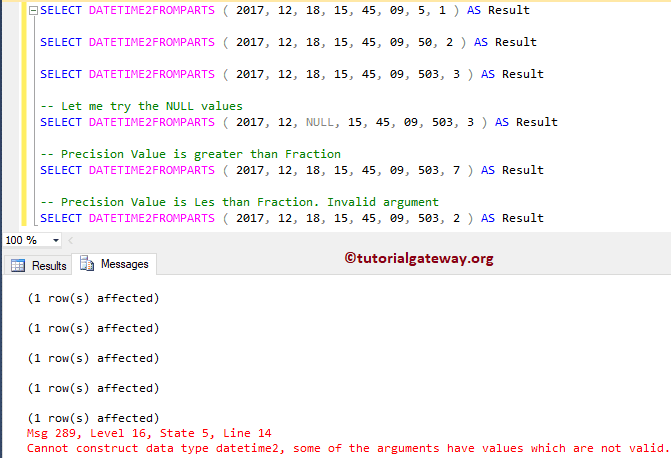 SQL DATETIME2FROMPARTS 1