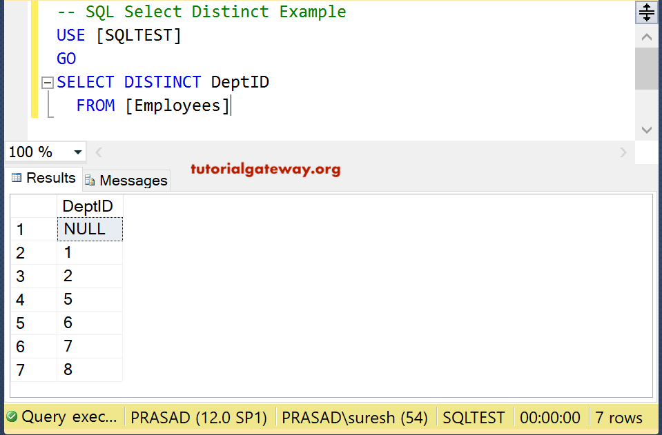 SQL DISTINCT NULL 1