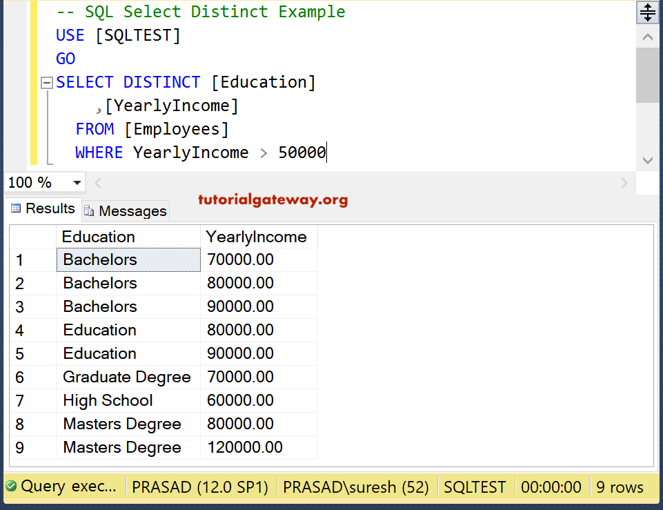 SQL SELECT DISTINCT Where Clause 1