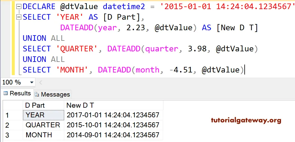 SQL DATEADD function on Decimal Values 3