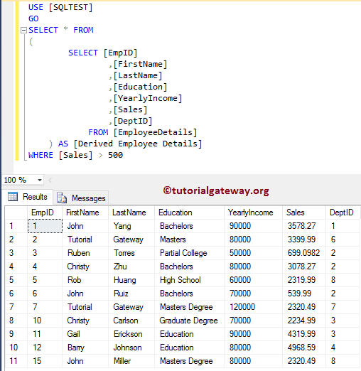 SQL Derived Table 3