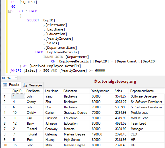 SQL Derived Table 4