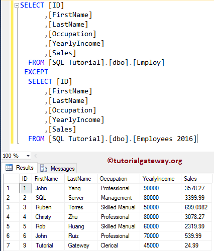 SQL EXCEPT 3