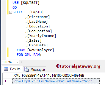 SQL FOR XML RAW 2