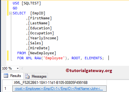 SQL FOR XML RAW 8