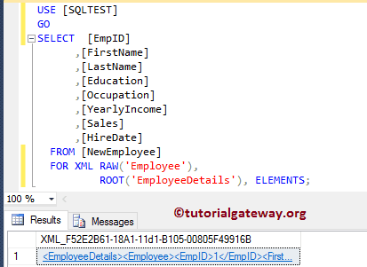 SQL FOR XML RAW 10