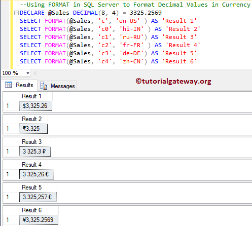 SQL Format Currency Decimals Example 6