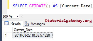 SQL Today's date example 1