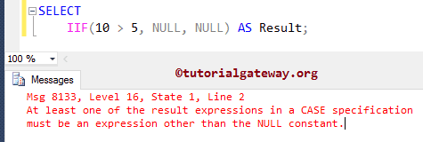 SQL Server IIF function working with Null Values throwing error 8133