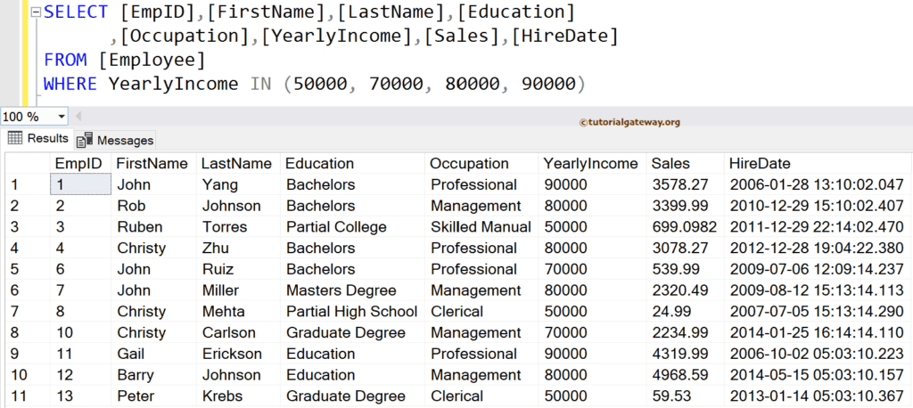 Numbers Column Example