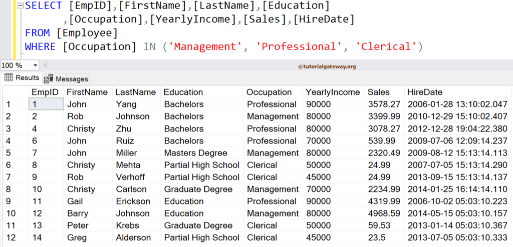 SQL IN Operator On String Columns