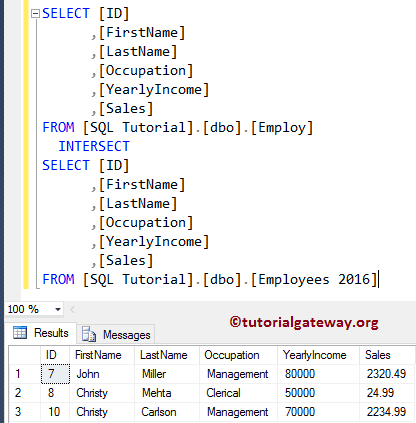 SQL INTERSECT 3