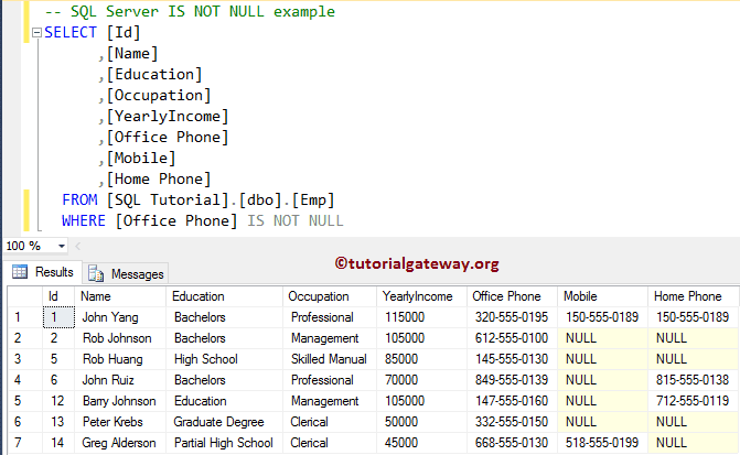 SQL IS NOT NULL Example 3