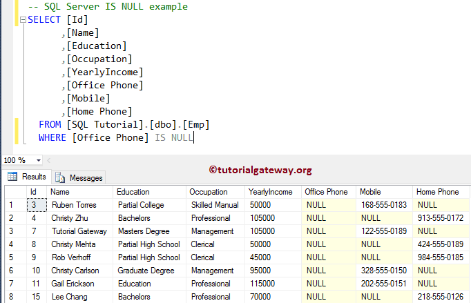 SQL IS NULL Example 3