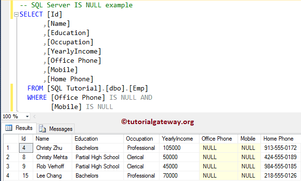 SQL IS NULL Example 4