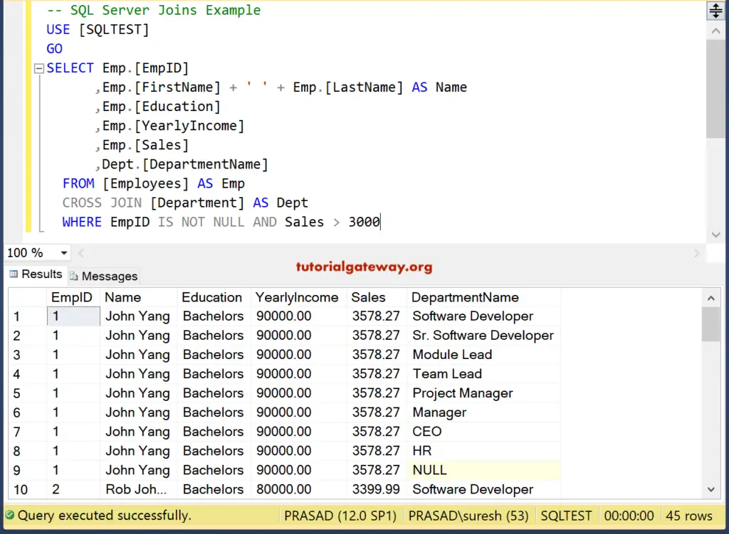 SQL Server Cross Join with Where Clause Example 13