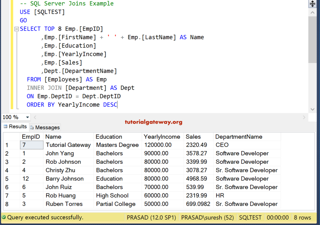SQL Server JOIN Order By Top Clause Example 14