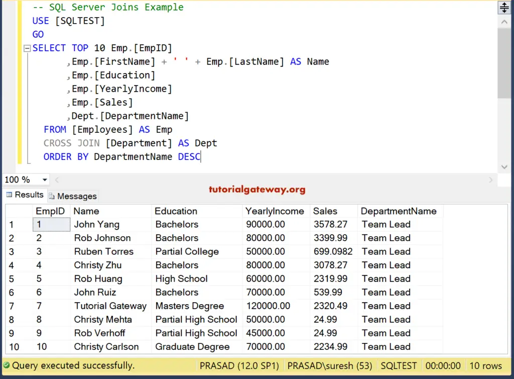 SQl Server Join With Order By Clause