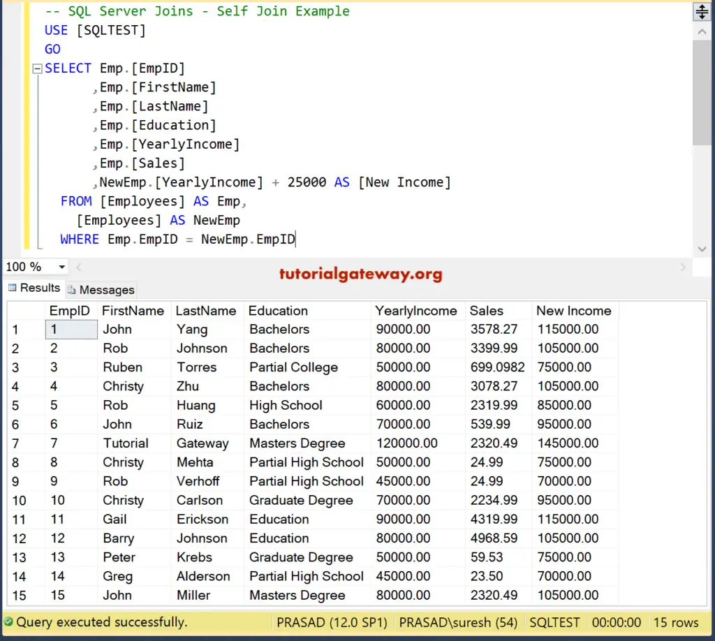 SQL Server Self Join Example 7