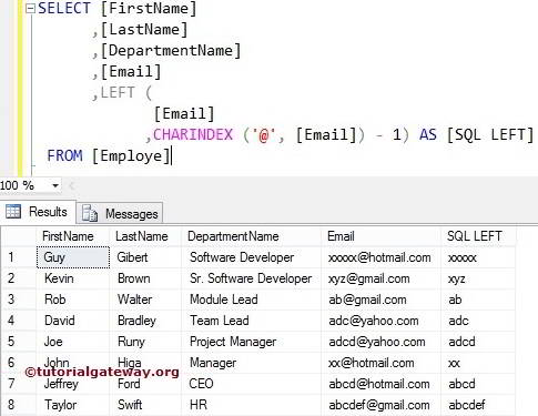 SQL Server LEFT FUNCTION on Email Column 3