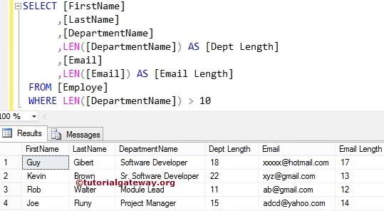 SQL LEN FUNCTION in Where Clause 3