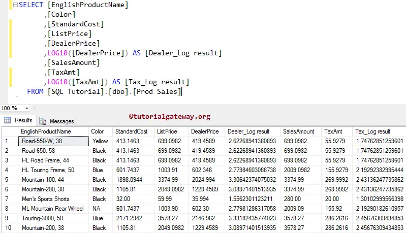 SQL LOG10 Function 2