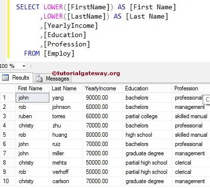 SQL Lower Function 1