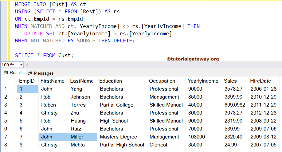 Use MERGE to perform UPDATE and DELETE operations example