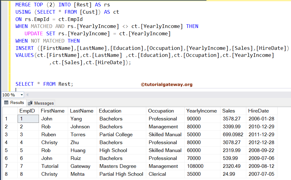 MERGE TOP Clause Example