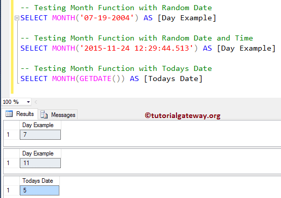 SQL MONTH Function Example 2